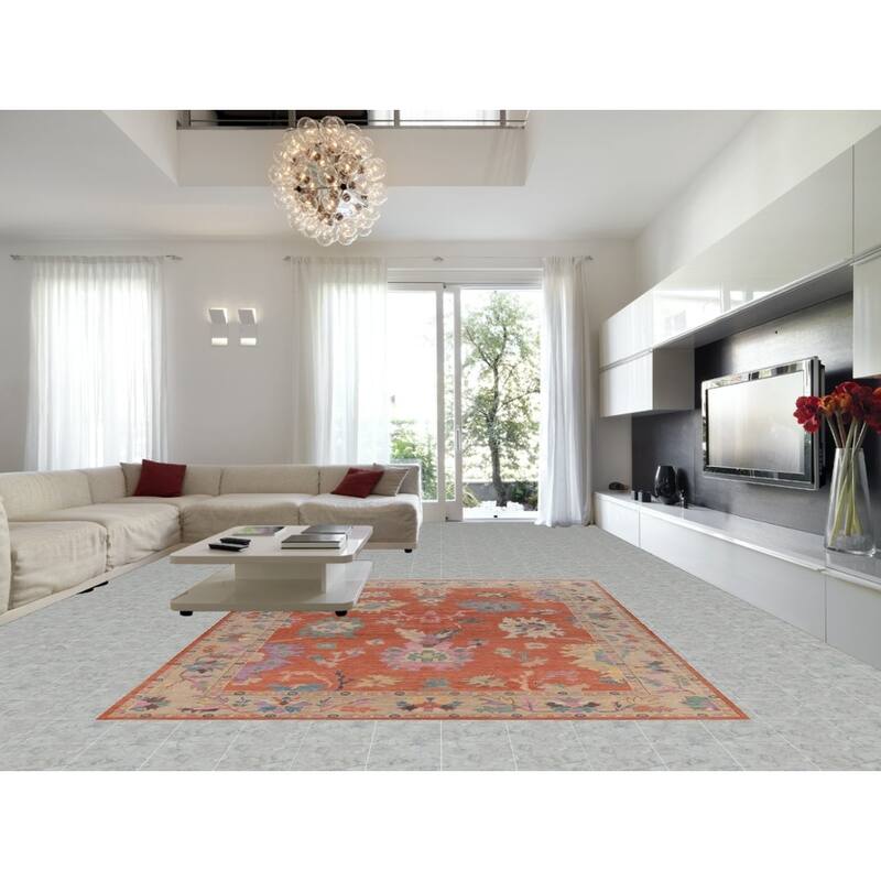 Hand Knotted Oriental 100% Wool Carpet Transitional All-Over Oranges & Rust Oushak Area Rug - 11' 9'' X 9' 4''