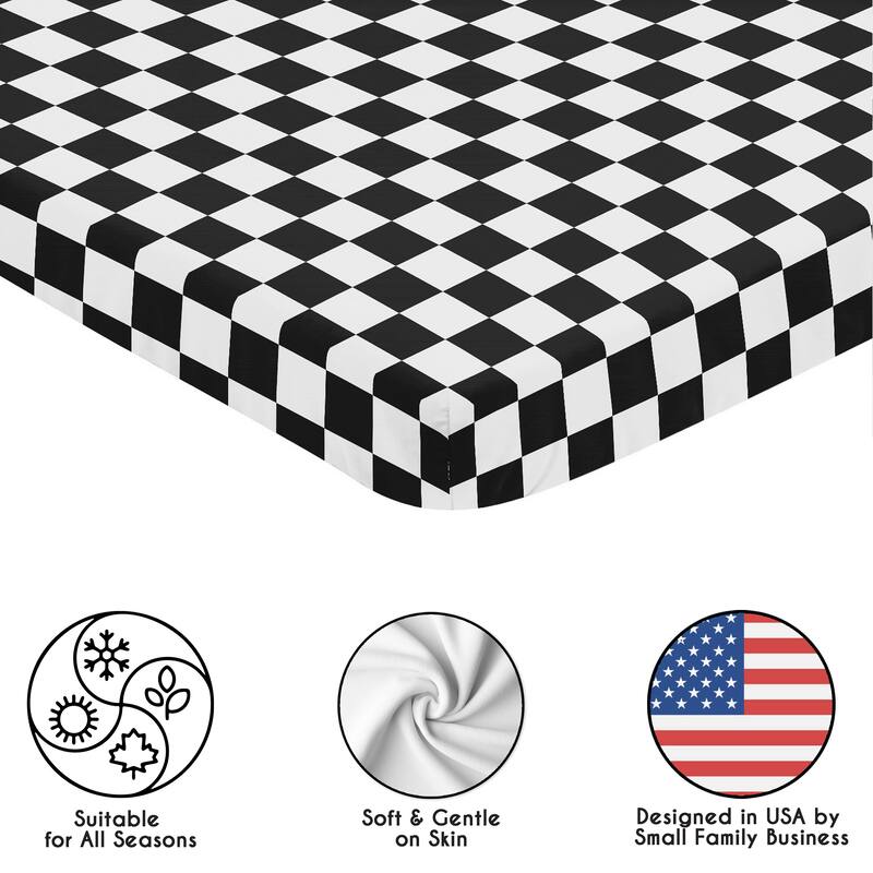 Sweet Jojo Designs Black & White Gingham Checkered Plaid Boy, Girl, Unisex/Gender Neutral Fitted Mini Portable Crib Sheet- Retro