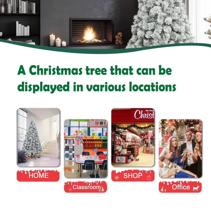 7.7Ft Full Artificial Snow-Flocked Christmas Tree - 92.5" H x 51.2" W x 51.2" D