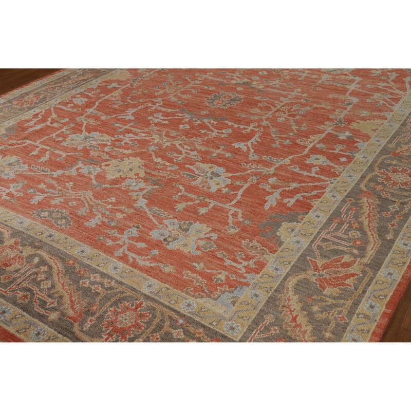 Hand Knotted Oriental 100% Wool Carpet Transitional All-Over Oranges & Rust Oushak Area Rug - 12' 7'' X 9' 0''