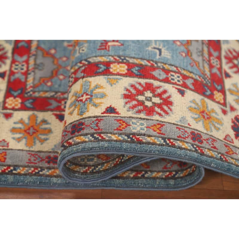Light Blue Kazak Accent Rug Wool Carpet - 2'9" x 4'2"