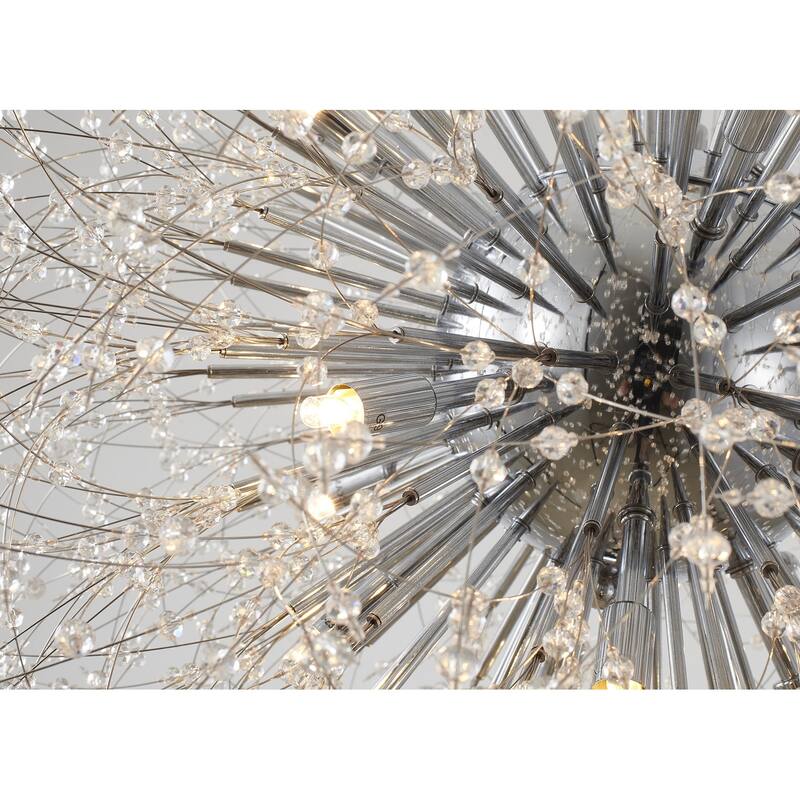 16-Light Chrome Stainless Steel Chandelier With Clear Crystal Accents