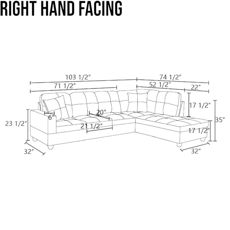 KISRAIS 103" Wide 2-Piece Vegan Leather Sectional Sofa