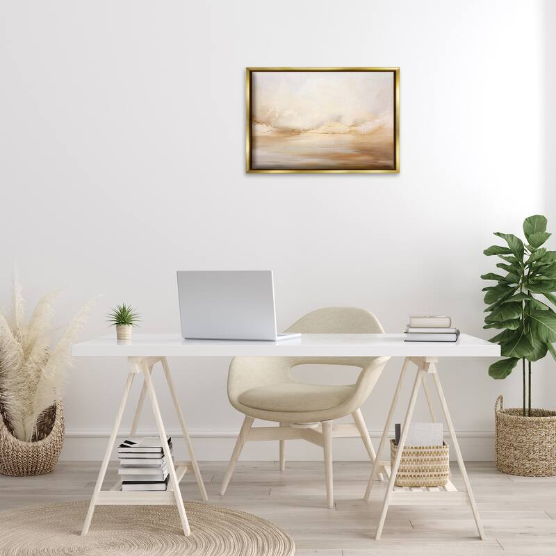 Stupell Neutral Abstract Horizon Line Framed Floater Canvas Wall Art Design By LSR Creative Studio