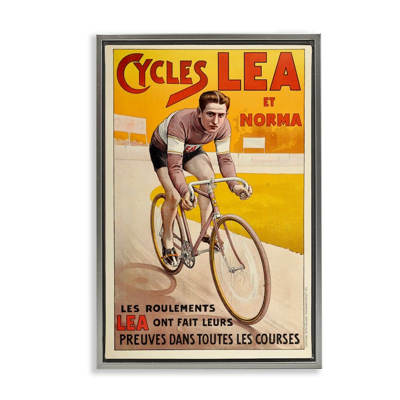 Stupell Yellow Antique Cycling Poster Framed Floater Canvas Wall Art Design By Marcus Jules - 17 x 25 - Grey