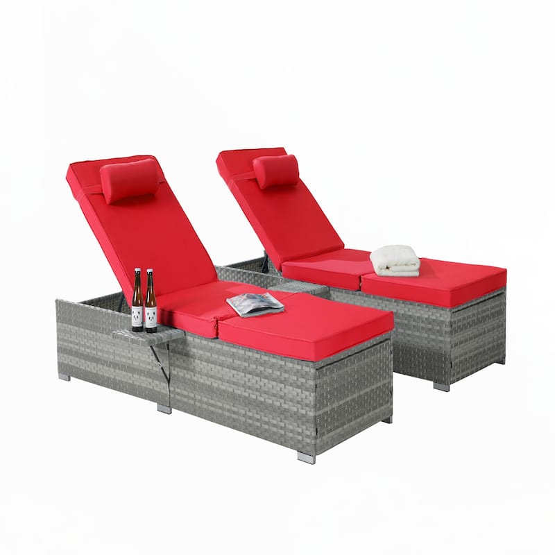 Outdoor Chaise Lounge Chair Set of 2 with Adjustable Backrest