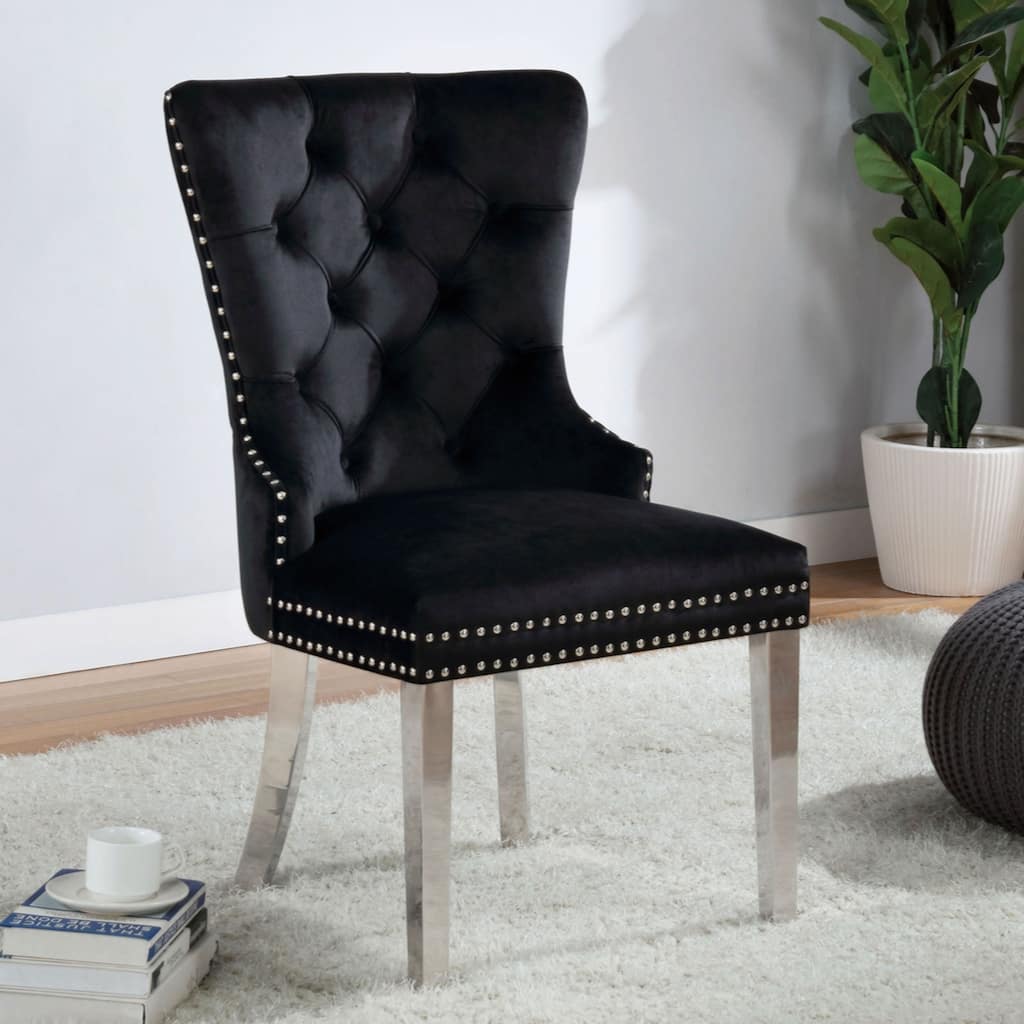 Set of 2 Wingback Dining Chairs with Button Tufted Back