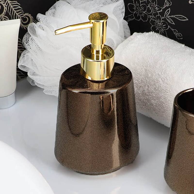 Bronze Porcelain Bathroom Accessory Set 4-Pieces Crackled Texture