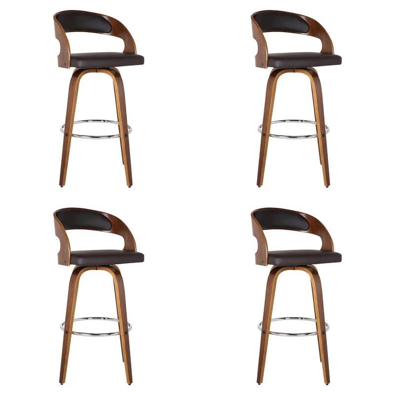Shelly Mid-Century Swivel Bar Stool, Upholstered Counter Height Stool with Bentwood Legs