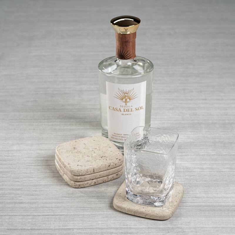 Foru Travertine Stone Coasters, Set of 4