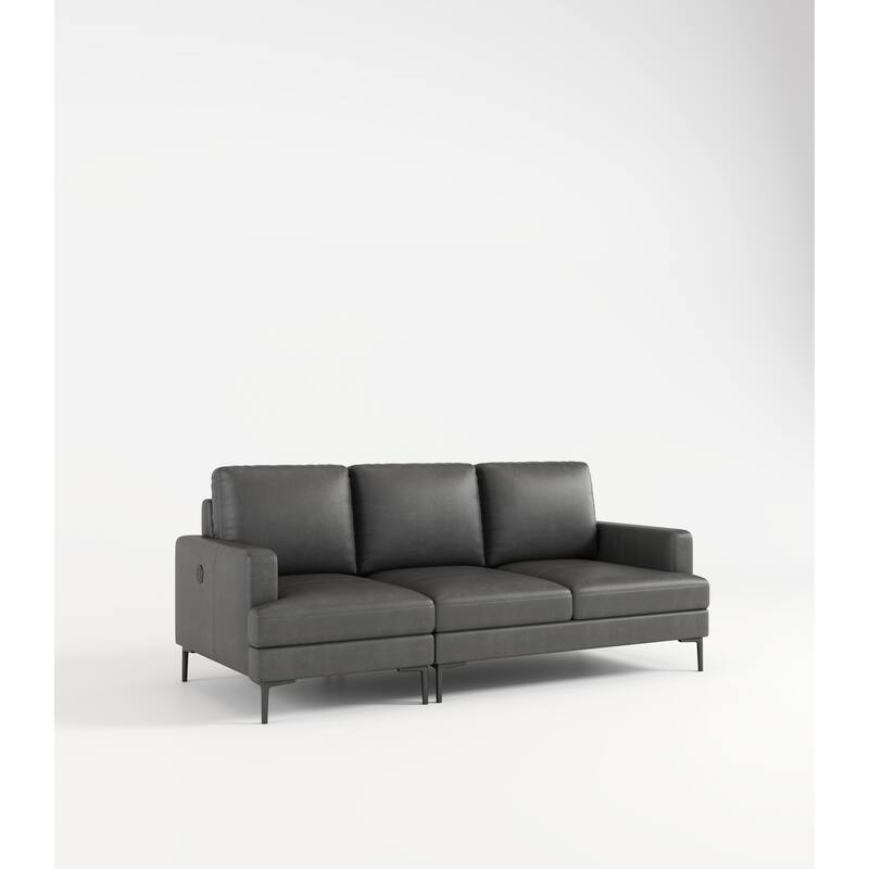 Top-Grain Leather Match Sofa, 77" Comfy Couch with USB Charger, Metal Legs, Ideal for Living Room & Office