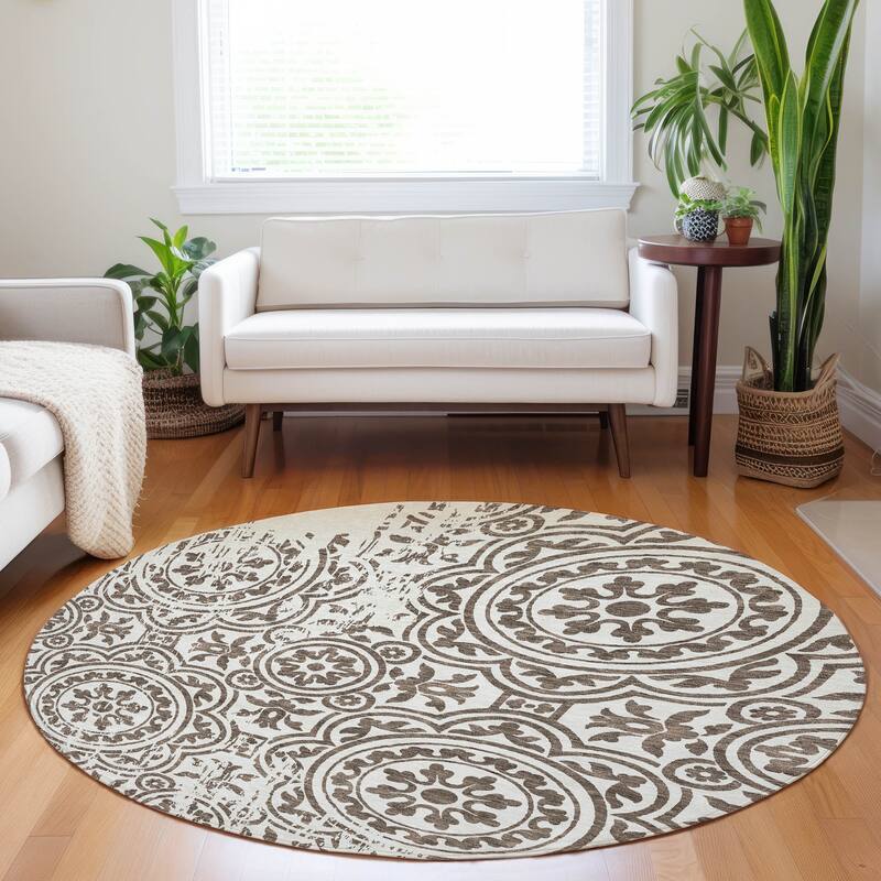 Premium Washable Super Soft Vanishing Medallion Mayfield Rug - Chocolate - 8' x 8'