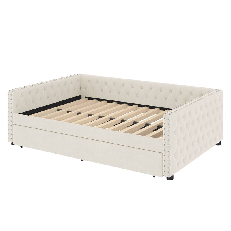 Upholstered Tufted Sofa Bed with Rollaway Bed