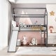 preview thumbnail 2 of 19, Twin Wood Loft Bed House Bed with Slide&Ladder&Guardrail&Roof, Large Underneath Play&Storage Area, Gray