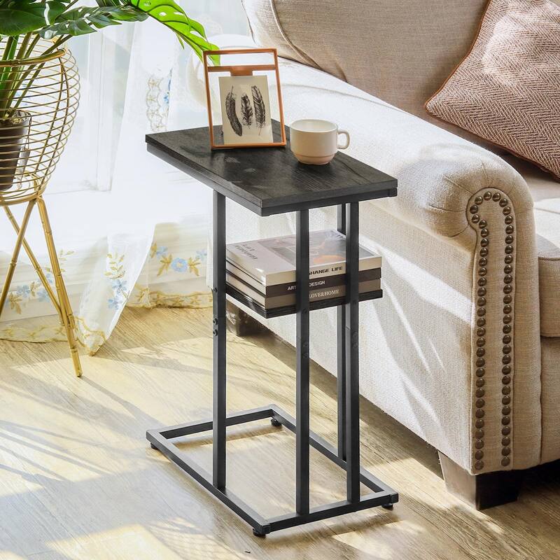 C Table End Table Set of 2,Side Table Living Room,C Shaped Side Table,Couch Tables That Slide Under Couch Table with Metal Frame