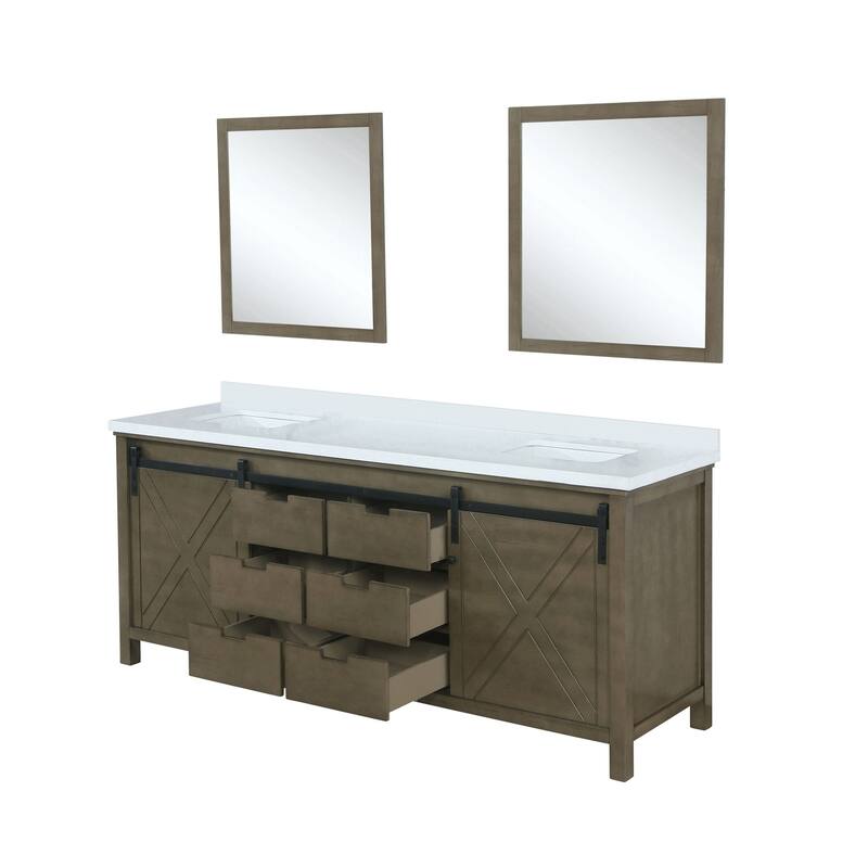 Marsyas 84 in W x 22 in D White Double Bath Vanity, Grey Quartz Countertop and 34 in Mirrors