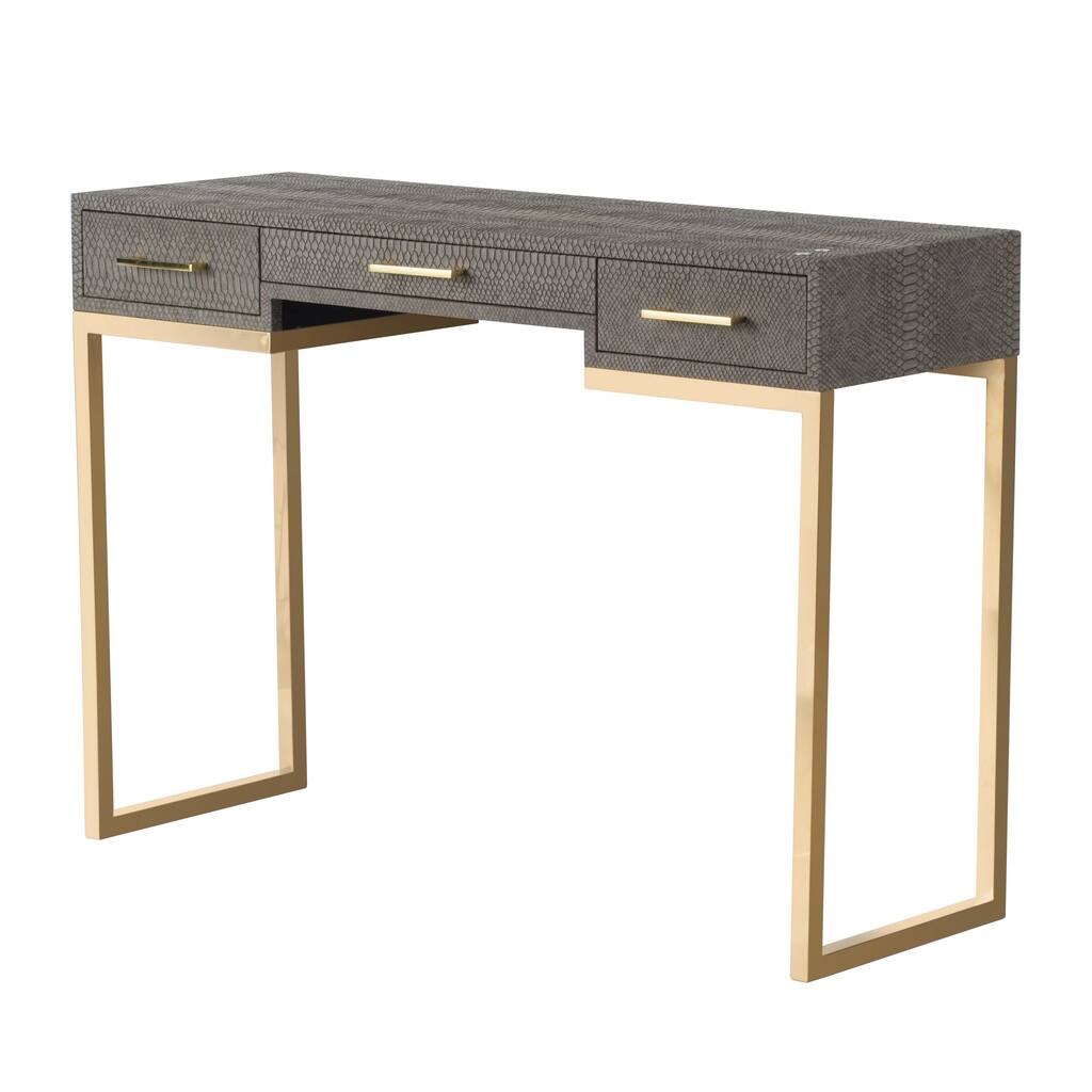 43 Inch Modern Console Sofa Table, Textured Design, Gold Sled Base, Gray