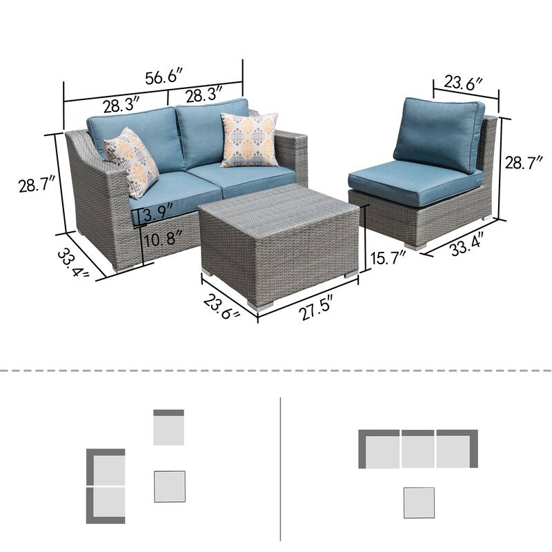 Corvus Martinka 4-Piece Outdoor Wicker Seating Set with Aluminum Frame