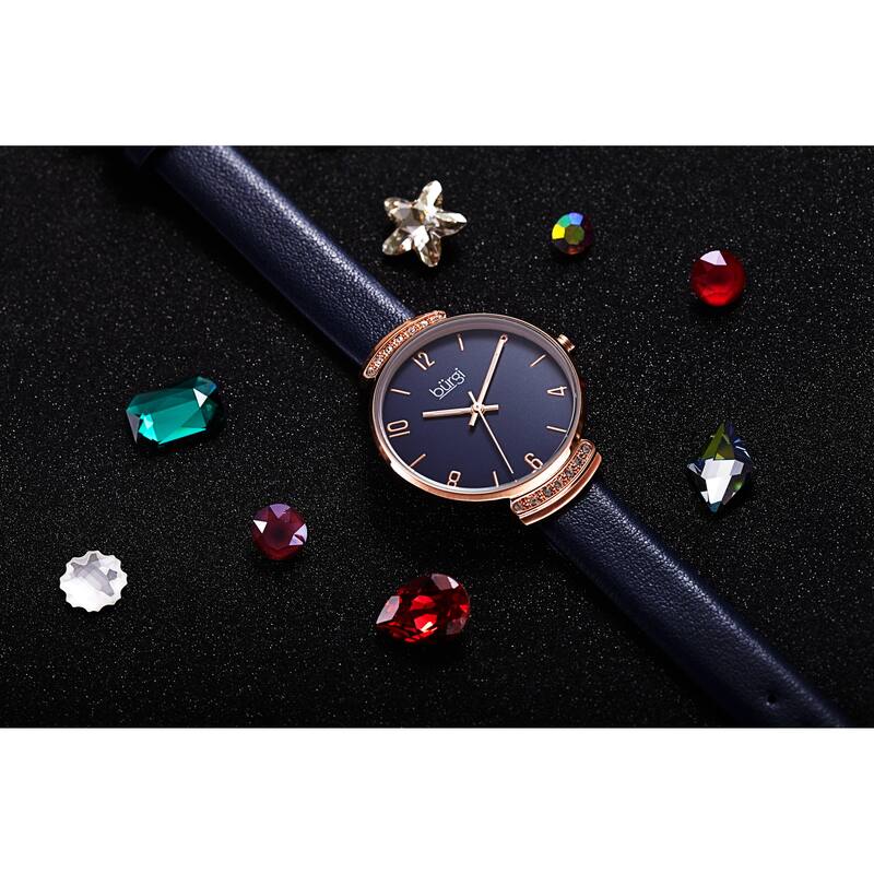 Burgi Women's Swarovski Crystal Classic Slim Leather Strap Watch