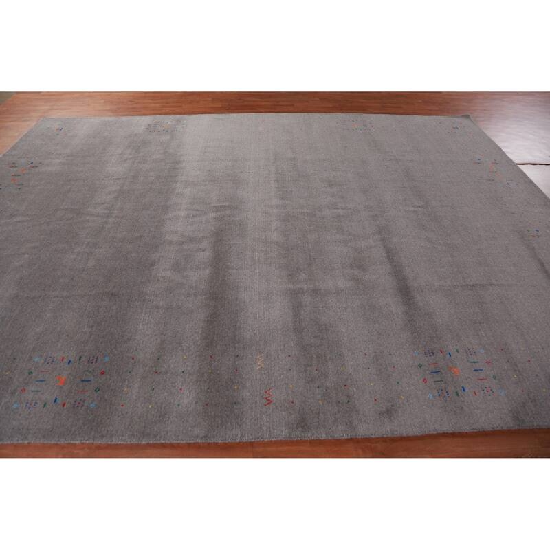 Hand Knotted Oriental 100% Wool Carpet Tribal Tribal Greys & Charcoal Gabbeh Area Rug - 12' 3'' X 8' 11''