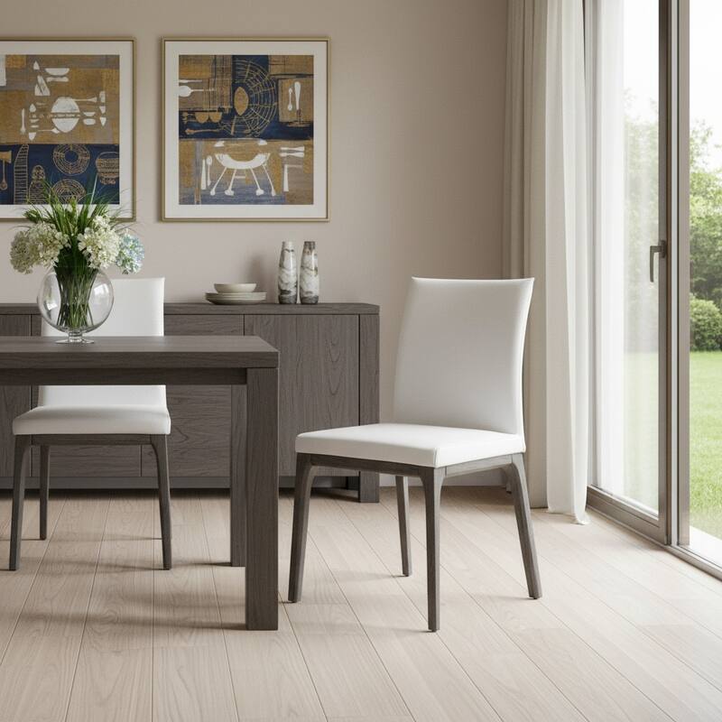 HomeRoots Set of Two White and Gray Upholstered Faux Leather Dining Side Chairs