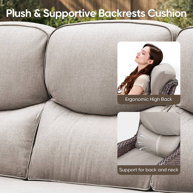 Pocassy Outdoor Patio Loveseat All-Weather Wicker Loveseat with Cushions