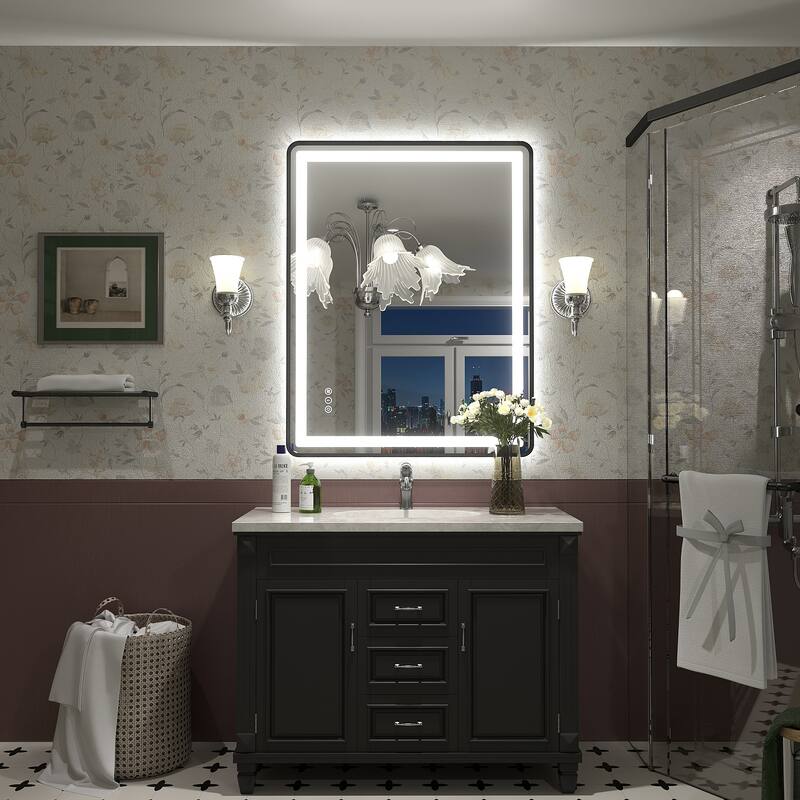 UL Certified Black Metal Framed LED Front Light and Backlit Anti-Fog Wall Bathroom/ Vanity Mirror