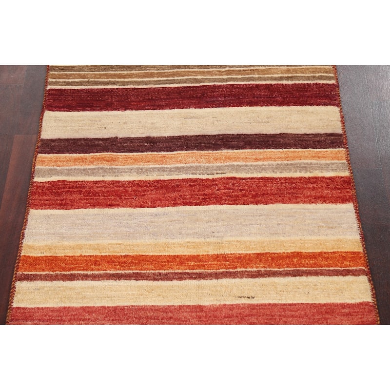Wool Contemporary Striped Gabbeh Kashkoli Area Rug Hand-knotted Carpet - 2'6" x 4'0"