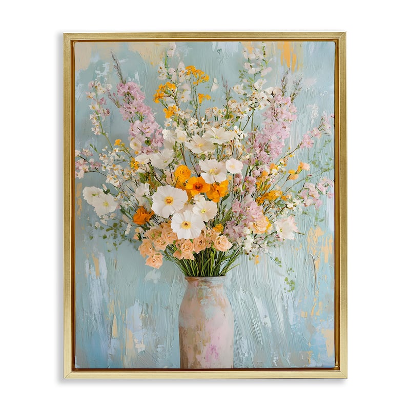 Stupell Orange & White Flower Arrangement Framed Floater Canvas Wall Art Design By Franklyn Gregory - 17 x 21 - Gold
