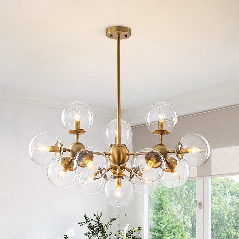 Mid-Century Modern 13-Light Glass Sphere Branch chandelier - 34.6 in