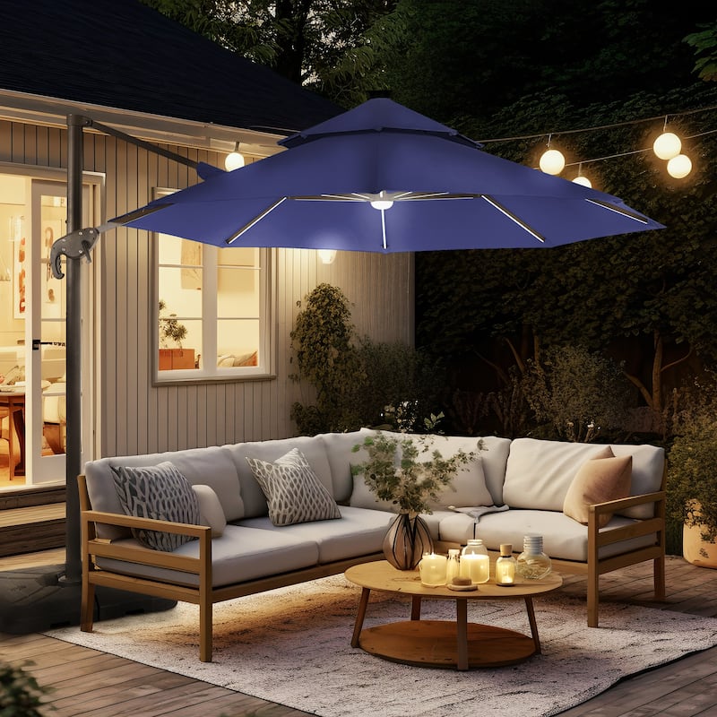 Furniture of America Spring II 10-foot LED Tube Lights Steel Cantilever Offset Tilt Roma Umbrella - Blue (Umbrella Only)
