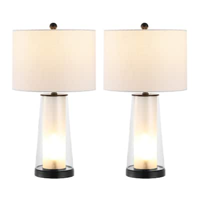 Celerie 26" Modern Minimalist Glass/Iron Nightlight LED Table Lamp, (Set of 2) by JONATHAN Y