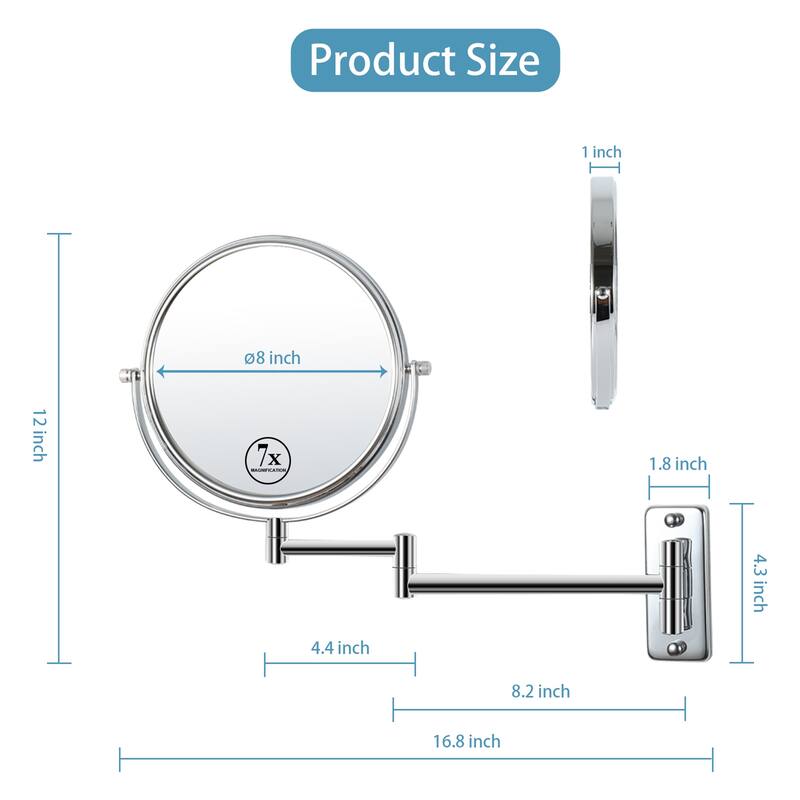 Wall Mount Zoom Makeup Mirror Double-Sided Chrome Finish