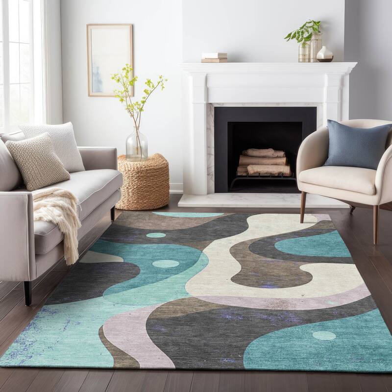 Machine Washable Indoor/Outdoor Casual Contemporary Chantille Rug