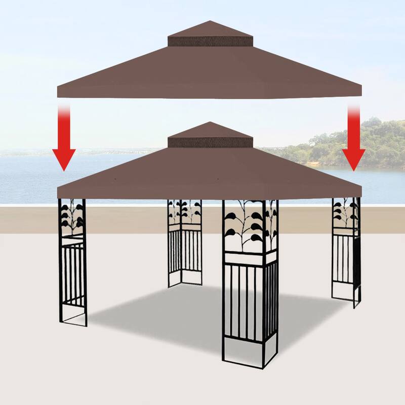 10x10 Ft Outdoor Patio Gazebo Replacement Canopy, Double Tiered Roof Cover