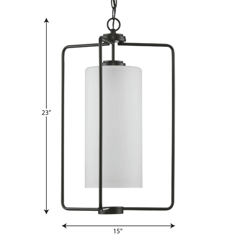 Merry Collection One-Light Matte Black and Etched Glass Transitional Style Foyer Pendant Light - 15 in x 15 in x 23 in