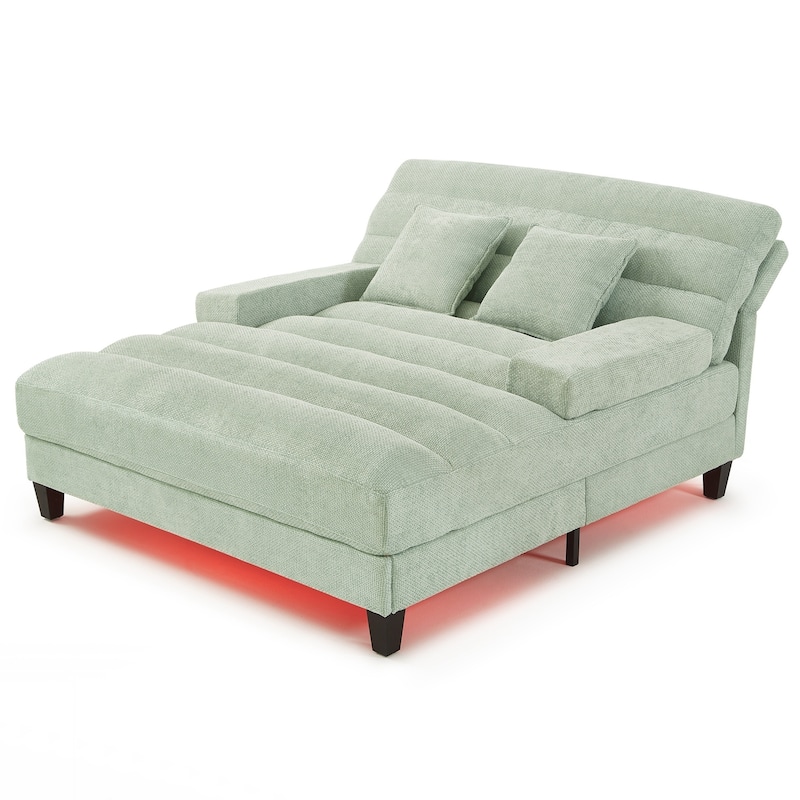 Modern Chaise Lounge Sofa 57.1" Sofa Bed Upholstered Lounge Sofa Chair with Adjustable Backrest and LED Light Strip