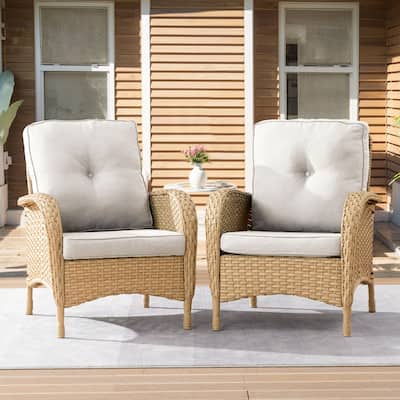 2 Piece Outdoor Wicker Patio Chairs - Yellow