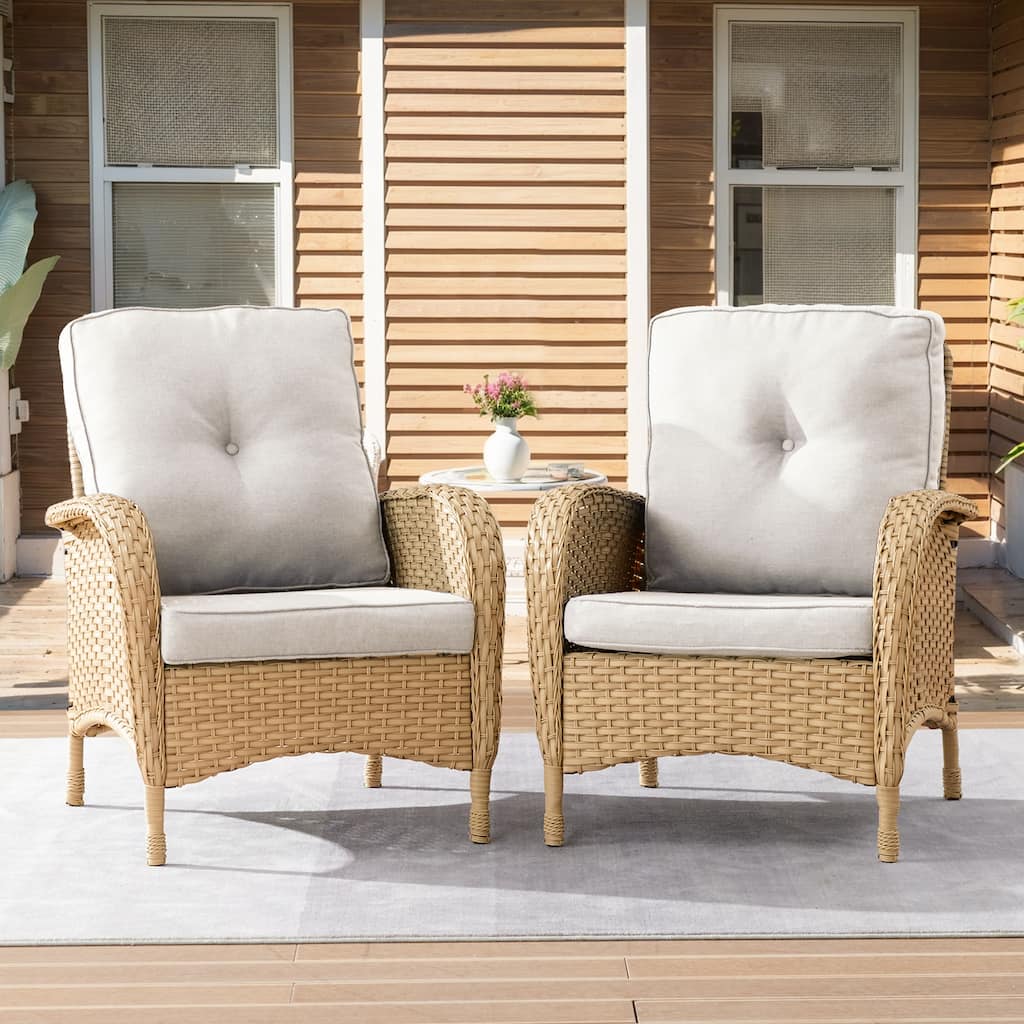 2 Piece Outdoor Wicker Patio Chairs - Yellow