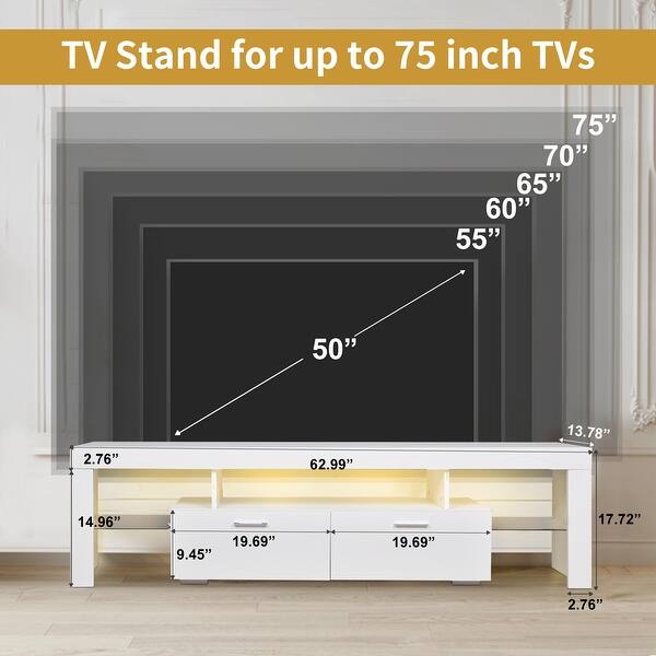 Modern LED TV Stand with Storage, 16 Color Options Entertainment