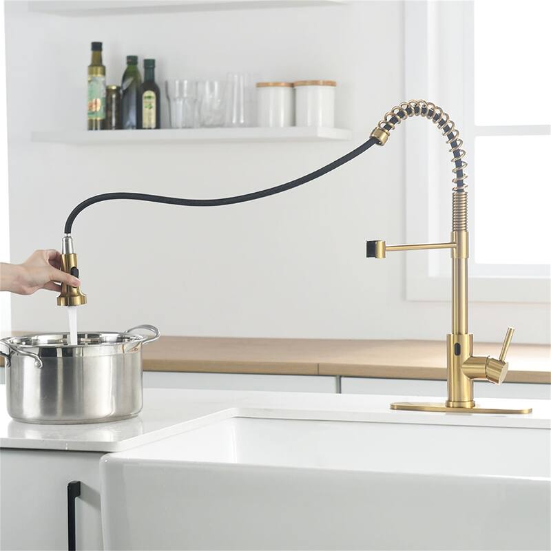 Commercial Touchless Kitchen Sink Faucet With Pull Down Sprayer Modern Single Handle Spring Sensor Basin Taps