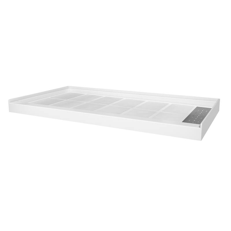 60 in. x 32 in. Elegant White Single Threshold Anti-slip SMC Rectangular Shower Base with Drain and Stainless Steel Drain Cover