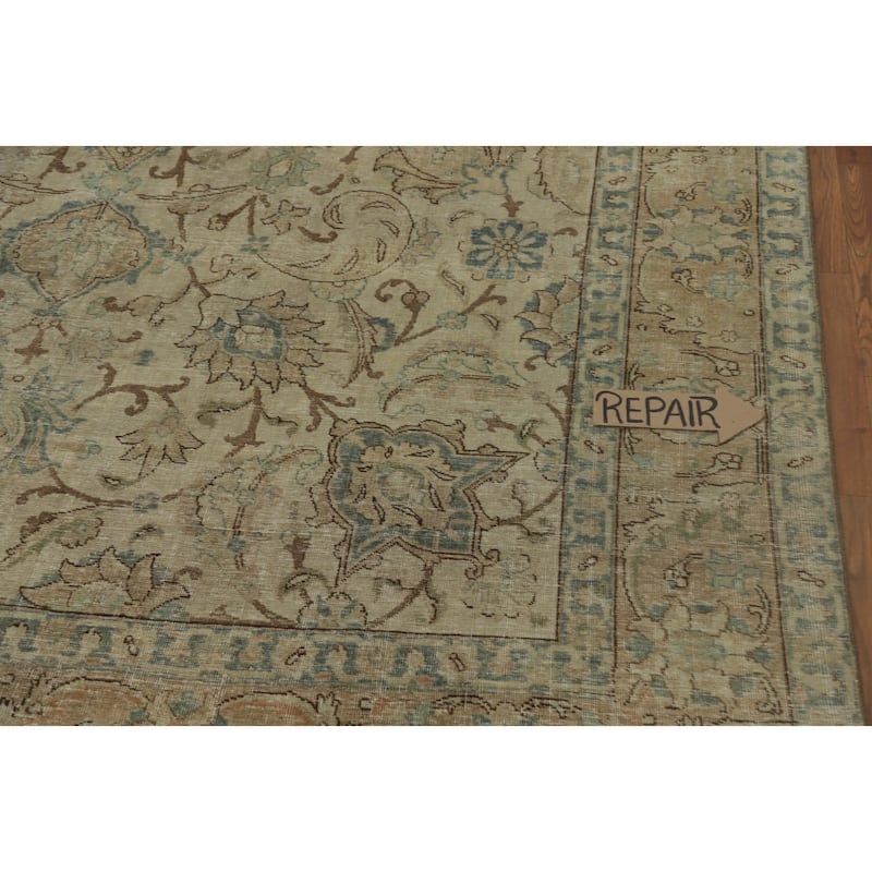 Hand Knotted Oriental 100% Wool Carpet Traditional Floral Beige & Ivories Tabriz Area Rug - 10' 8'' X 7' 5''