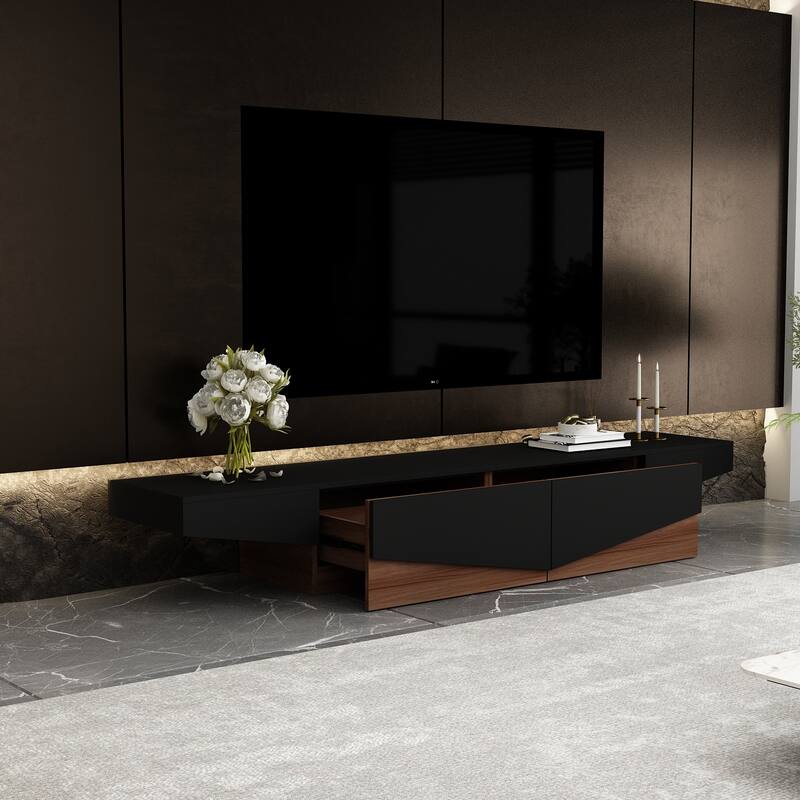 Black&White color scheme TV Cabinet,Entertainment center with 2Drawers - 78.7"W