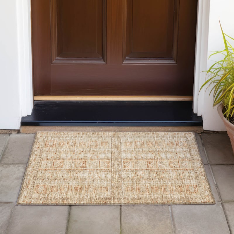 Machine Washable Indoor/Outdoor Global Traditional Chantille Rug - Paprika - 1'8" x 2'6"