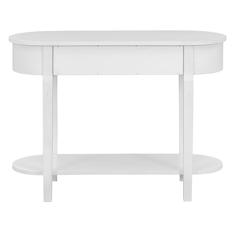 Curved Console Table with 2 Storage Drawers and Metal Handles, Wooden Hallway Tables Entryway Table wOpen Storage Shelf
