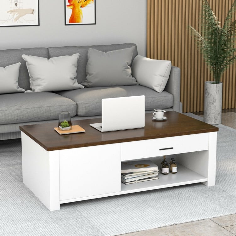Modern Coffee Table with Front Back Drawers and Compartments for Living Room - 47.2" x 23.6" x 16.1"