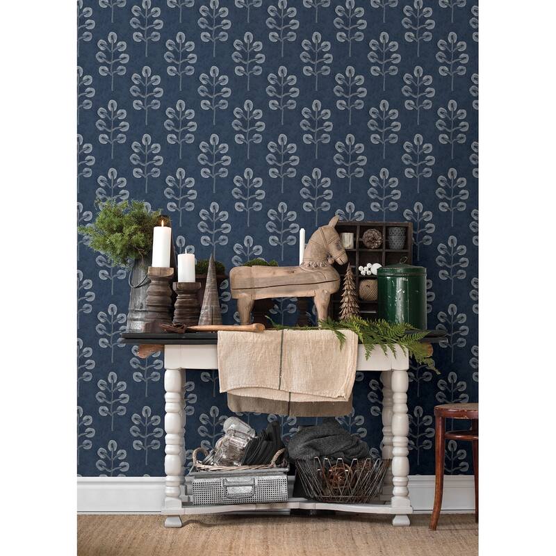 Chesapeake Plum Tree Dark Blue Botanical Wallpaper