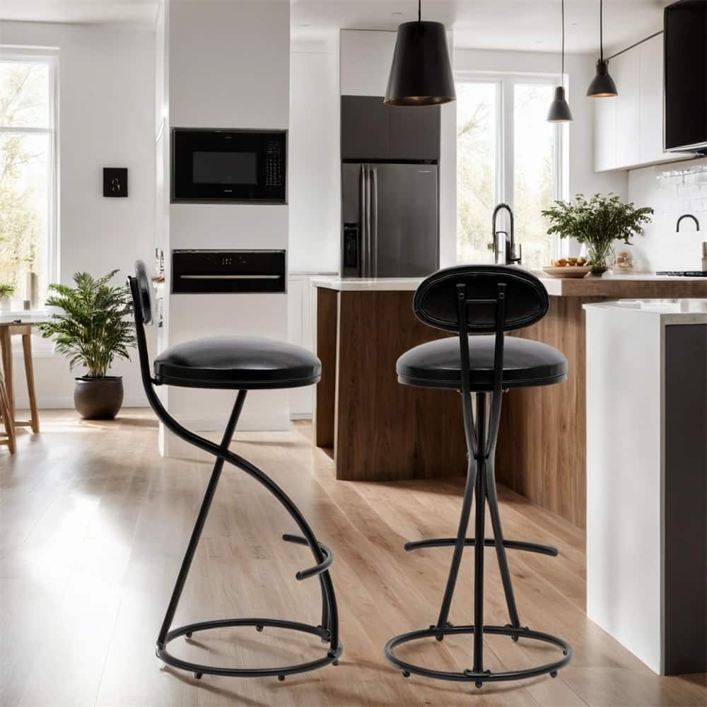 Armless Bar Stools Upholstered with Footrest and Back (Set of 2)