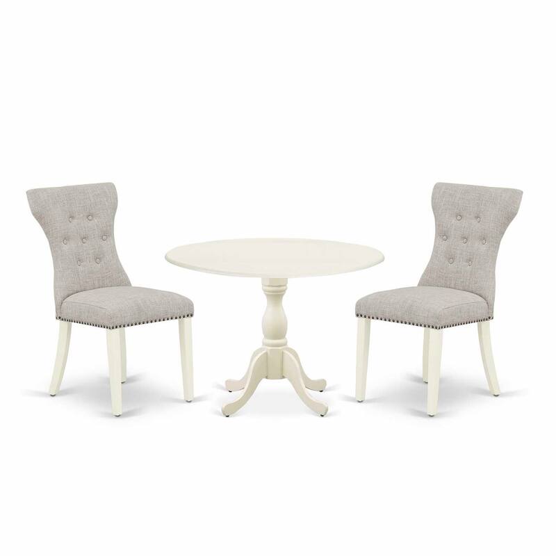 3-Piece Linen White Finish Solid Wood Top - Button Tufted Dining Room Set - Seats 4